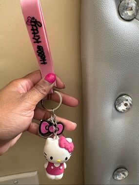Hello Kitty Pink Silicone Wrist Keyring with Character Charm